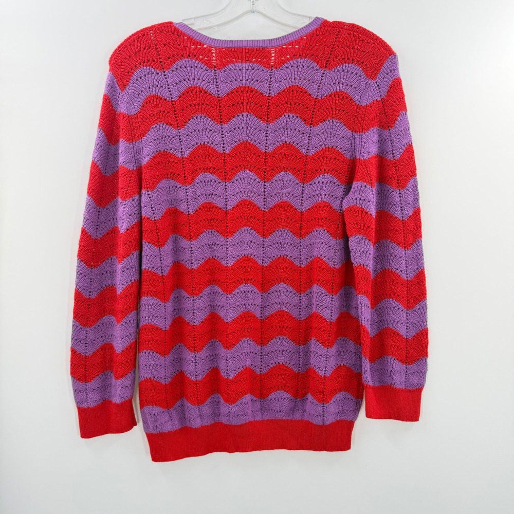 Ann Taylor Red Purple Wavy Chevron Pointelle Knit Sweater Womens Medium NWT - Picture 2 of 13